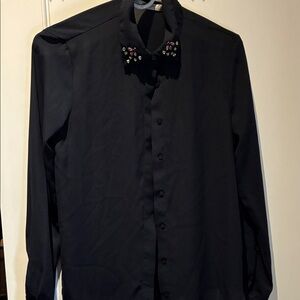 Zara Elegant Black Embellished Sheer Blouse 👵MT